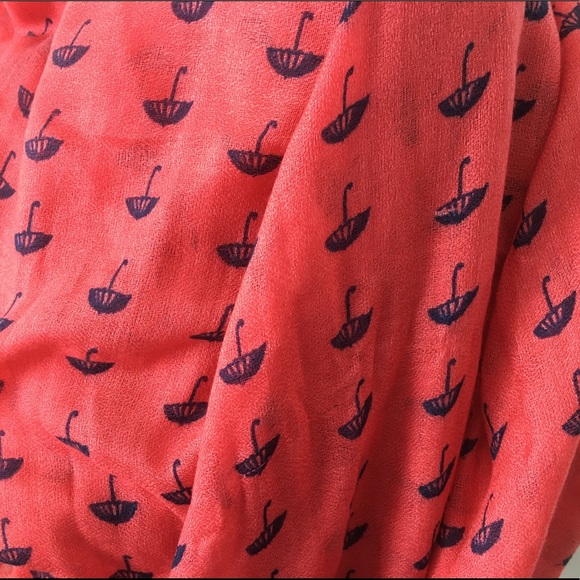 Orange & Blue Umbrella Print Tasseled Scarf 80x29 - Picture 3 of 4